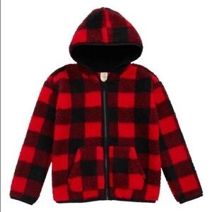 Tucker & Tate Red Buffalo Plaid Zip Fleece Hooded Jacket | 3 Months
